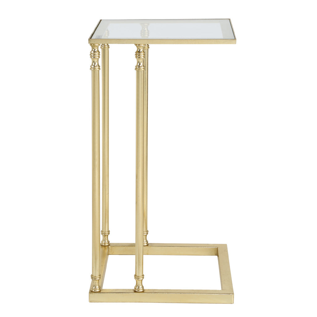 Henzler 30 W x 63 H x 33 D Gold Rectangle C Table Table with Glass Top