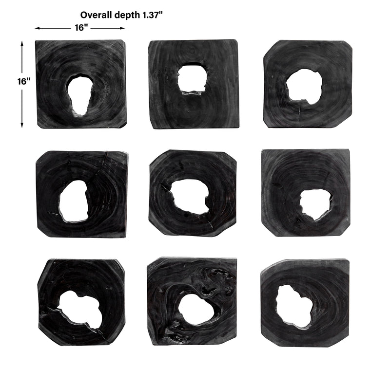 Bahati Wood Wall Art, Ebony, S/9