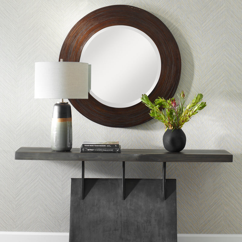 Uttermost Dutton Dark Walnut Round Mirror