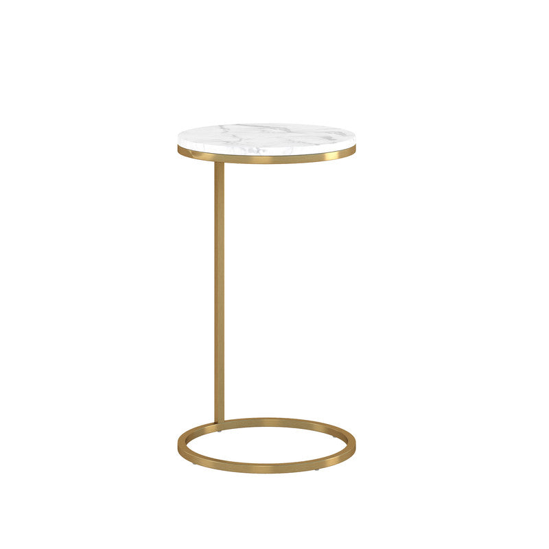 14Inch Brass Martini Round Table With Carrara Marble