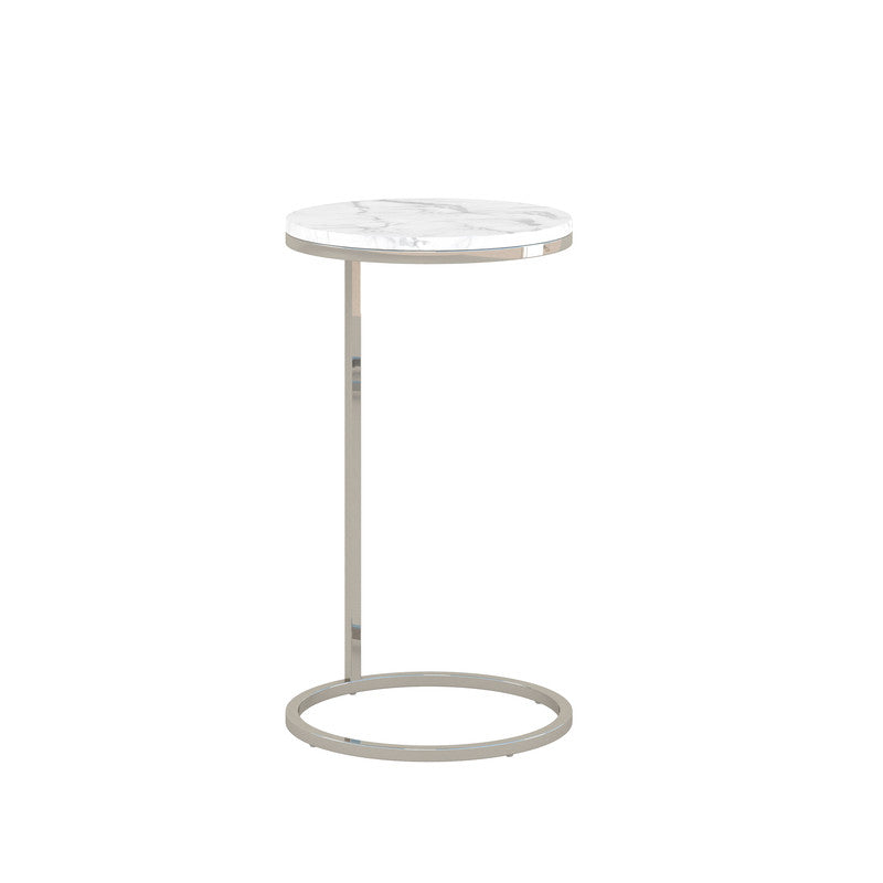 14Inch Brushed Nickel Martini Round Table With Carrara Marble