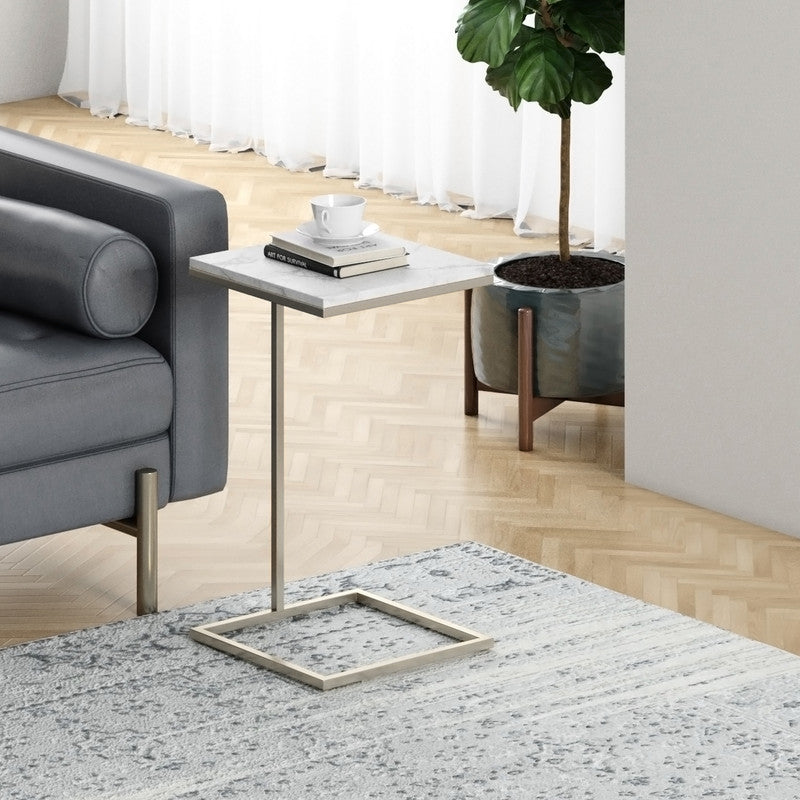 14Inch Brushed Nickel Martini Square Table With Carrara Marble