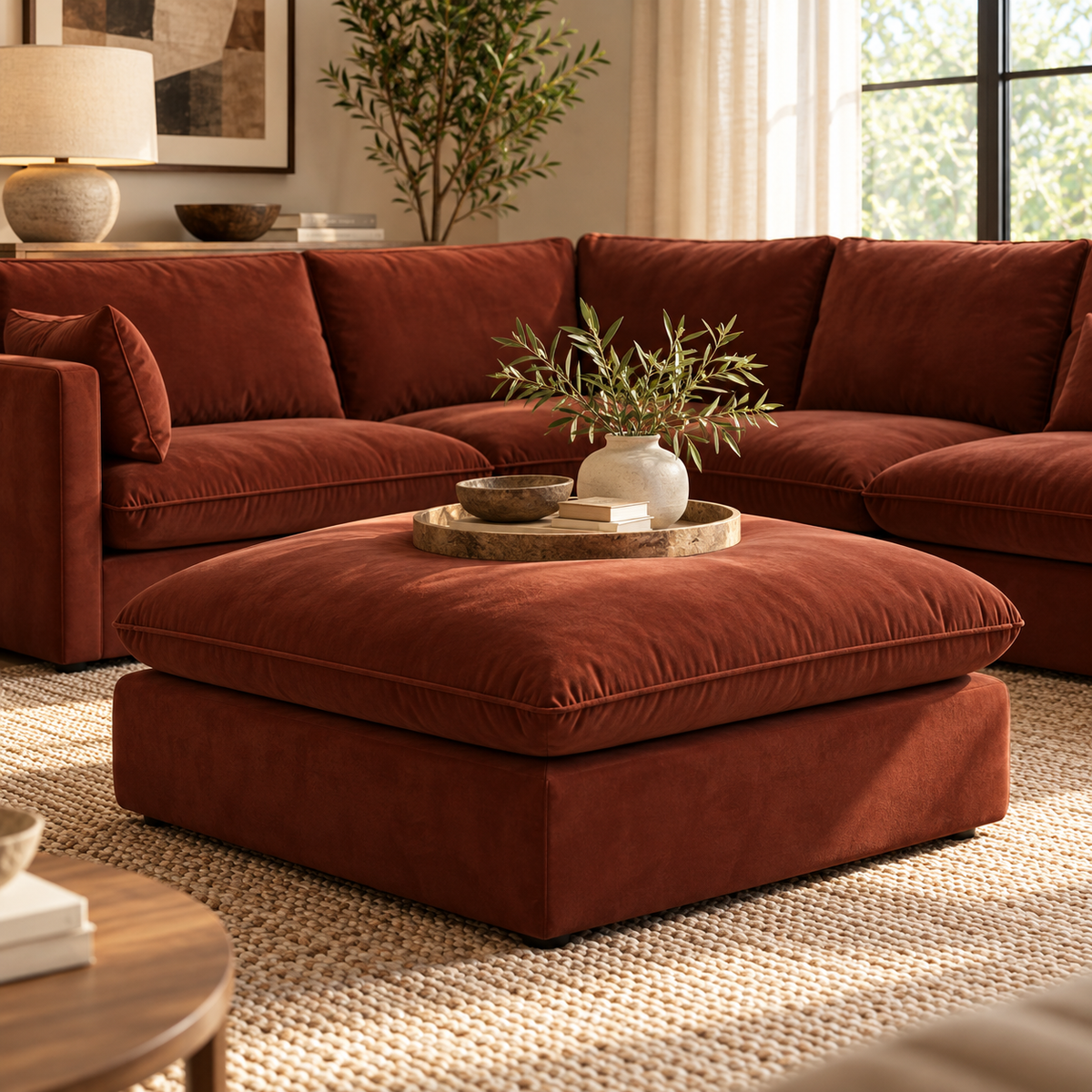 Bologna Mahogany Brown Ottoman