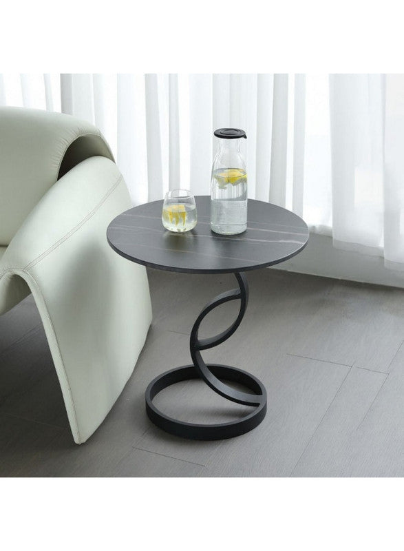 Royal | PoplarPulse Side Table in Metal & Marble Alternative - Black - 40x55 cm