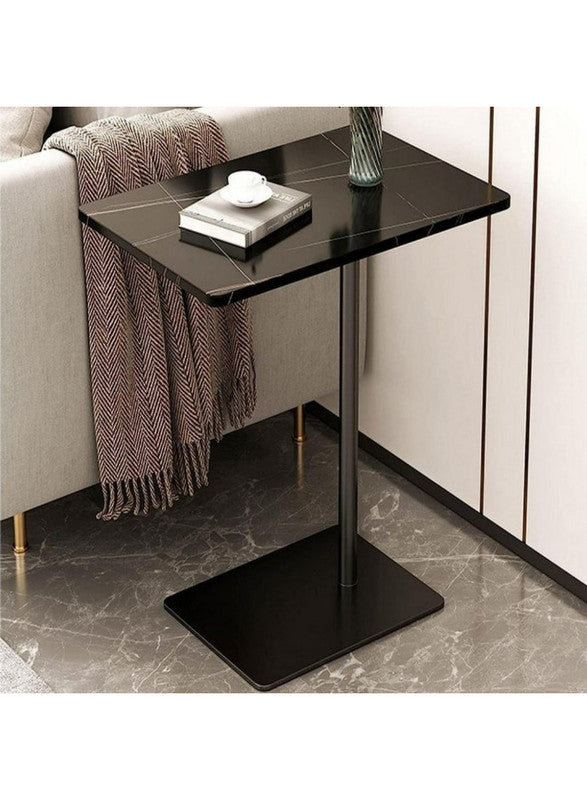 Royal | MapleMingle Wooden Side Table in Black Marble Alternative - 45×30×55 cm