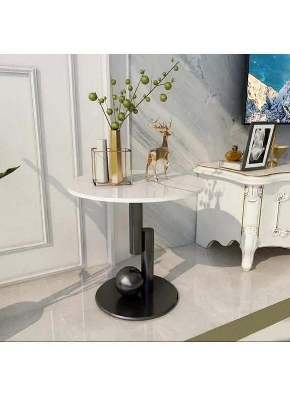 Royal | HickoryHorizon Wooden Side Table in Black & White Marble Wood - 40×55 cm