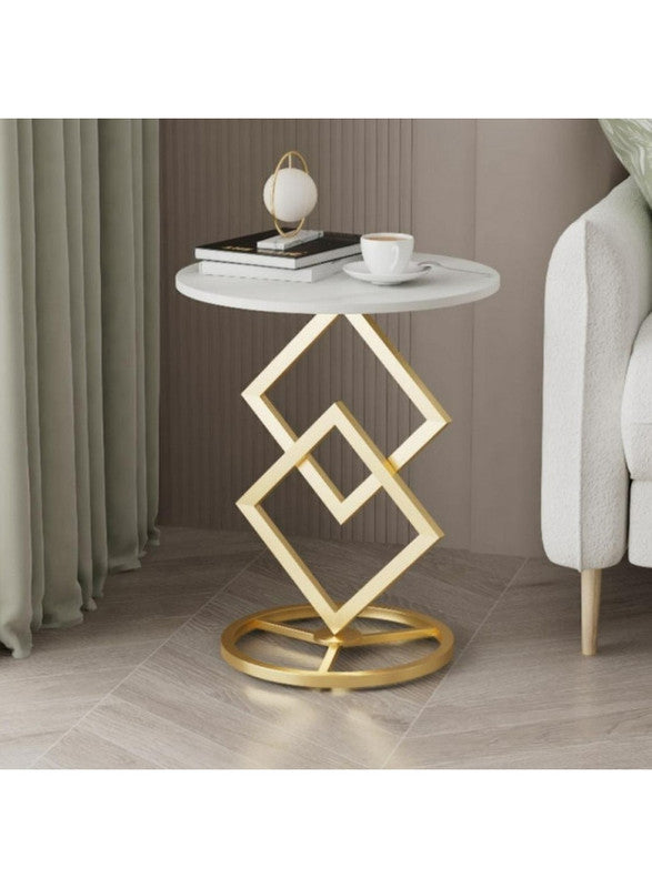 Royal | OakOasis Wooden Side Table in Gold & White Marble Wood - 35×55 cm
