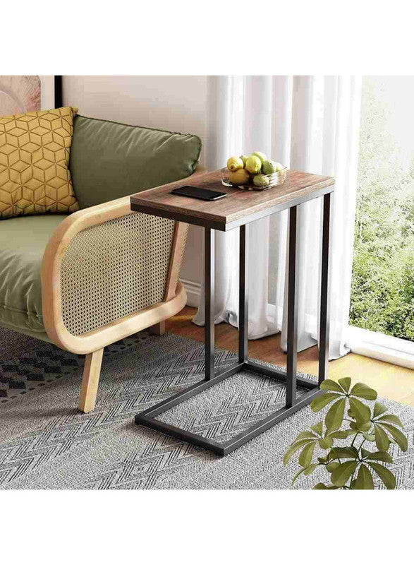 Royal | WillowWharf Side Table with Engineered Wood Base & Iron Legs - Brown & Black - 48×30×59 cm