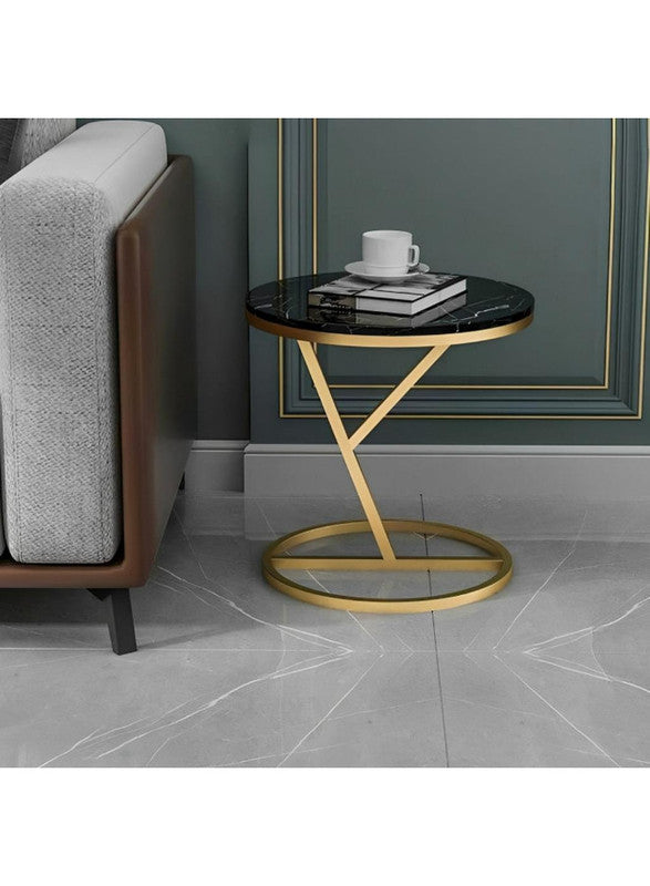 Royal | AspenArch Side Table in Metal & Marble Alternative - Black & Gold - 40x55 cm