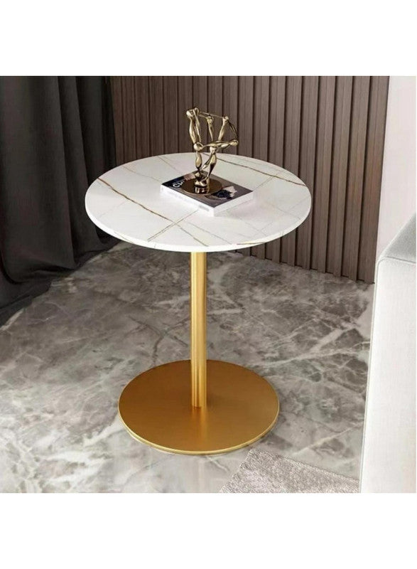 Royal | CypressCrest Wooden Side Table in Gold & White Marble Wood - 35×55 cm