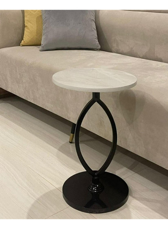 Royal | CherryCrest Side Table in Metal & Marble Wood - Black & White - 35x55 cm