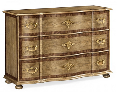 Cambridge Collection - Rectangular Serpentine English Brown Oak Chest of Drawers