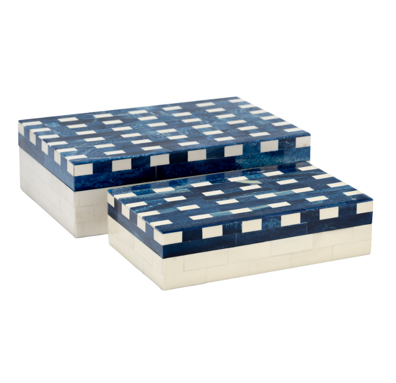 Resin S/2 Plaid Boxes, Blue