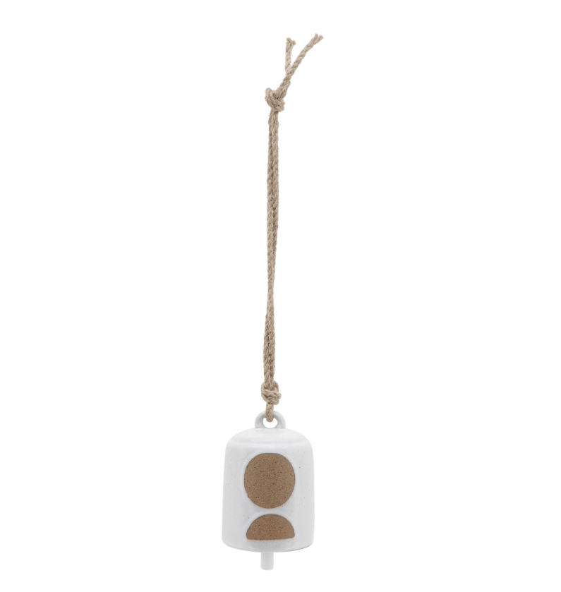 Cer, 4" Hanging Bell Circles, White/Beige