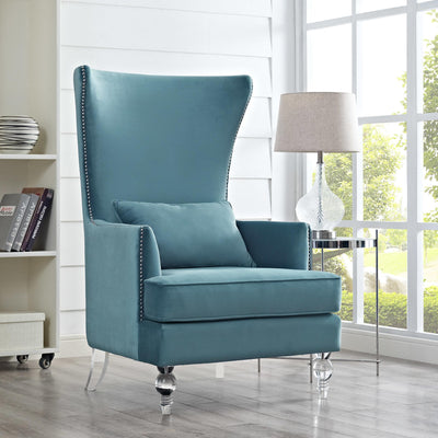 Bristol Sea Blue Velvet Chair with Lucite Legs
