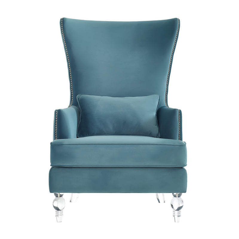 Bristol Sea Blue Velvet Chair with Lucite Legs