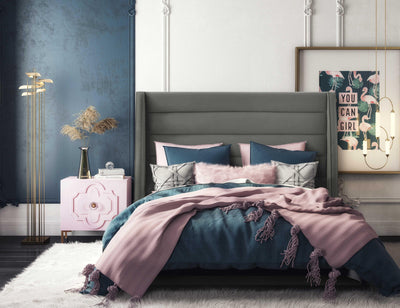 Koah Grey Velvet Bed in King