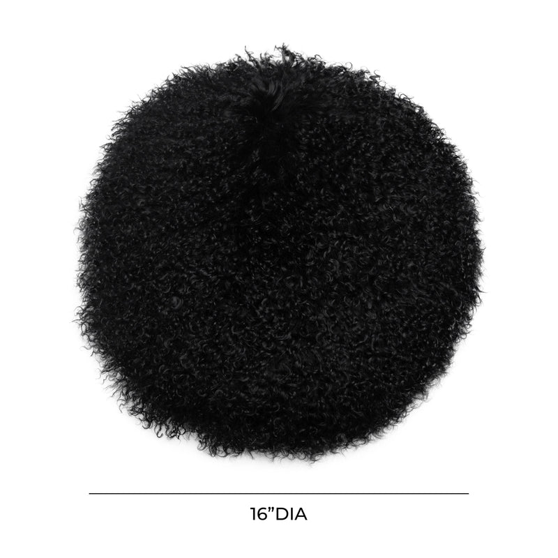 New Zealand Black Sheepskin 16 Round Pillow