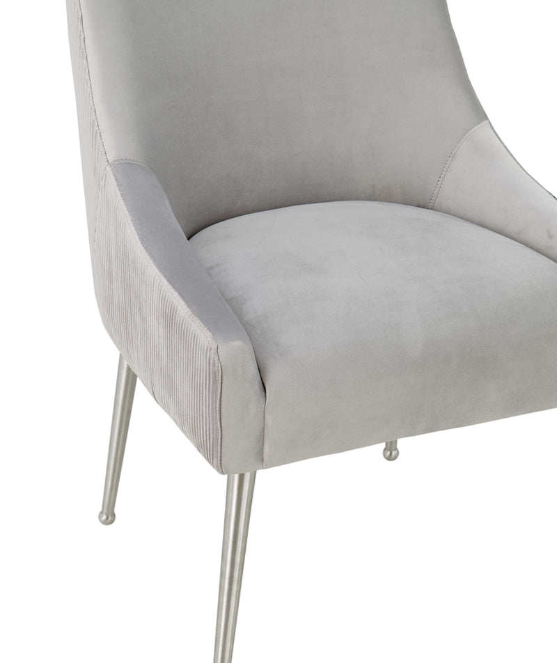 Beatrix Pleated Light Grey Velvet Side Chair - Silver Legs