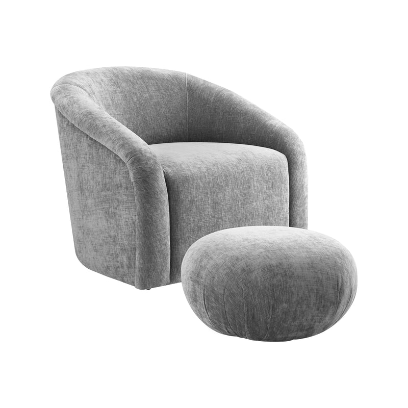 Boboli Grey Chenille Chair + Ottoman Set