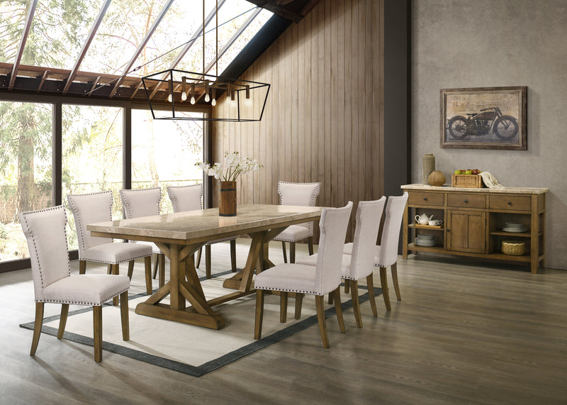 Xavier Marble Top Brown 8 Seater Dining Set