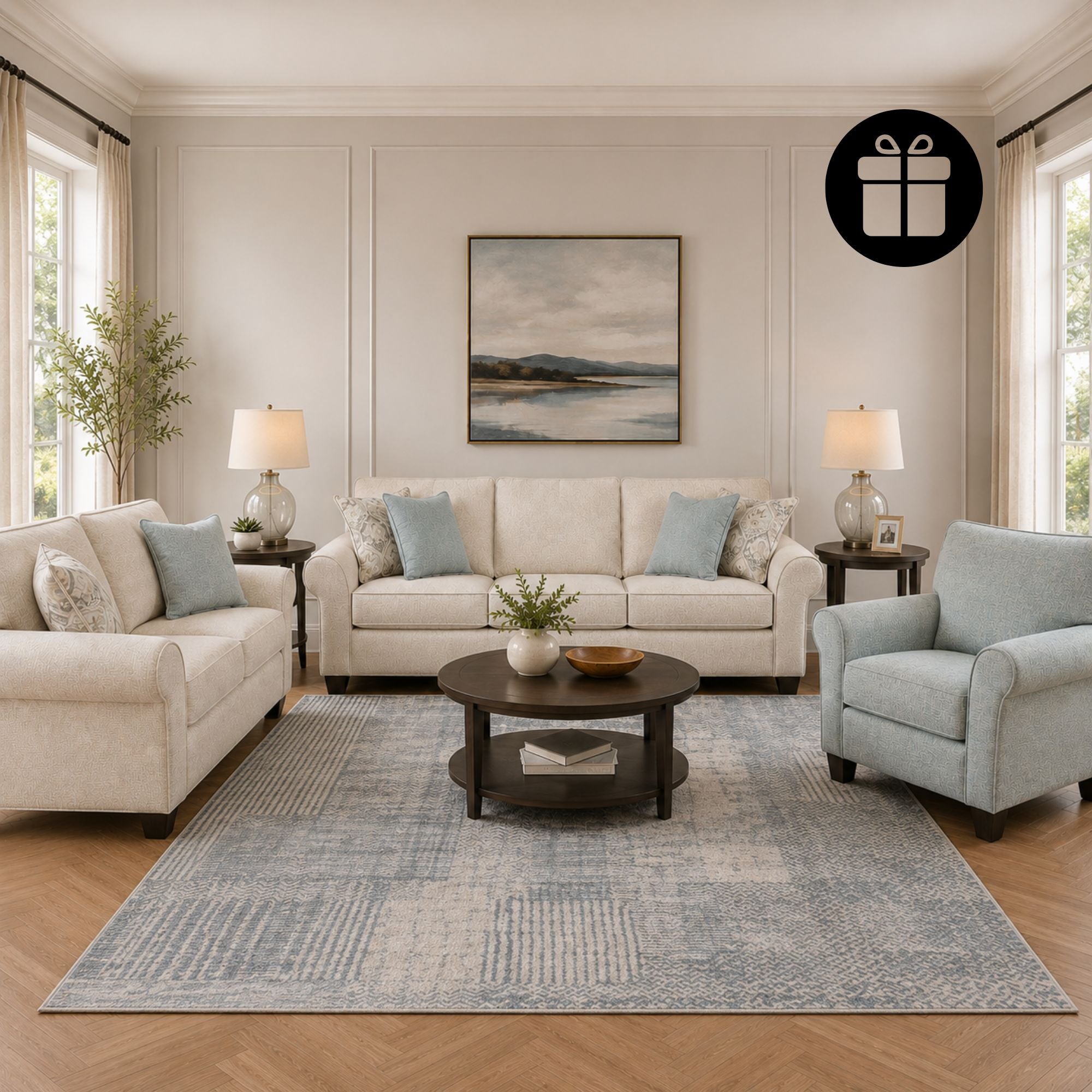Monumental Sofa Set with Free Modern Rug