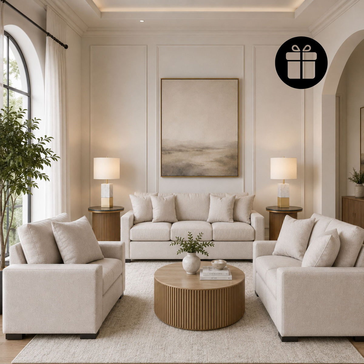 Calden Sofa Set with 2 Free Dual Table Lamp Silver