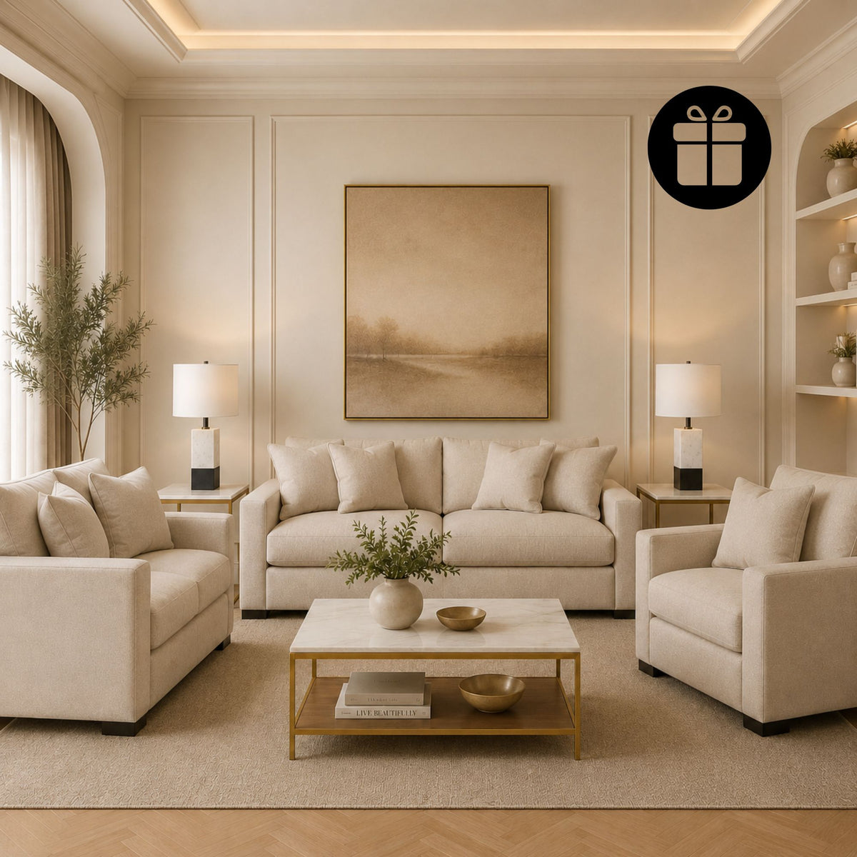 Calden Sofa Set with 2 Free Dual Table Lamp Black