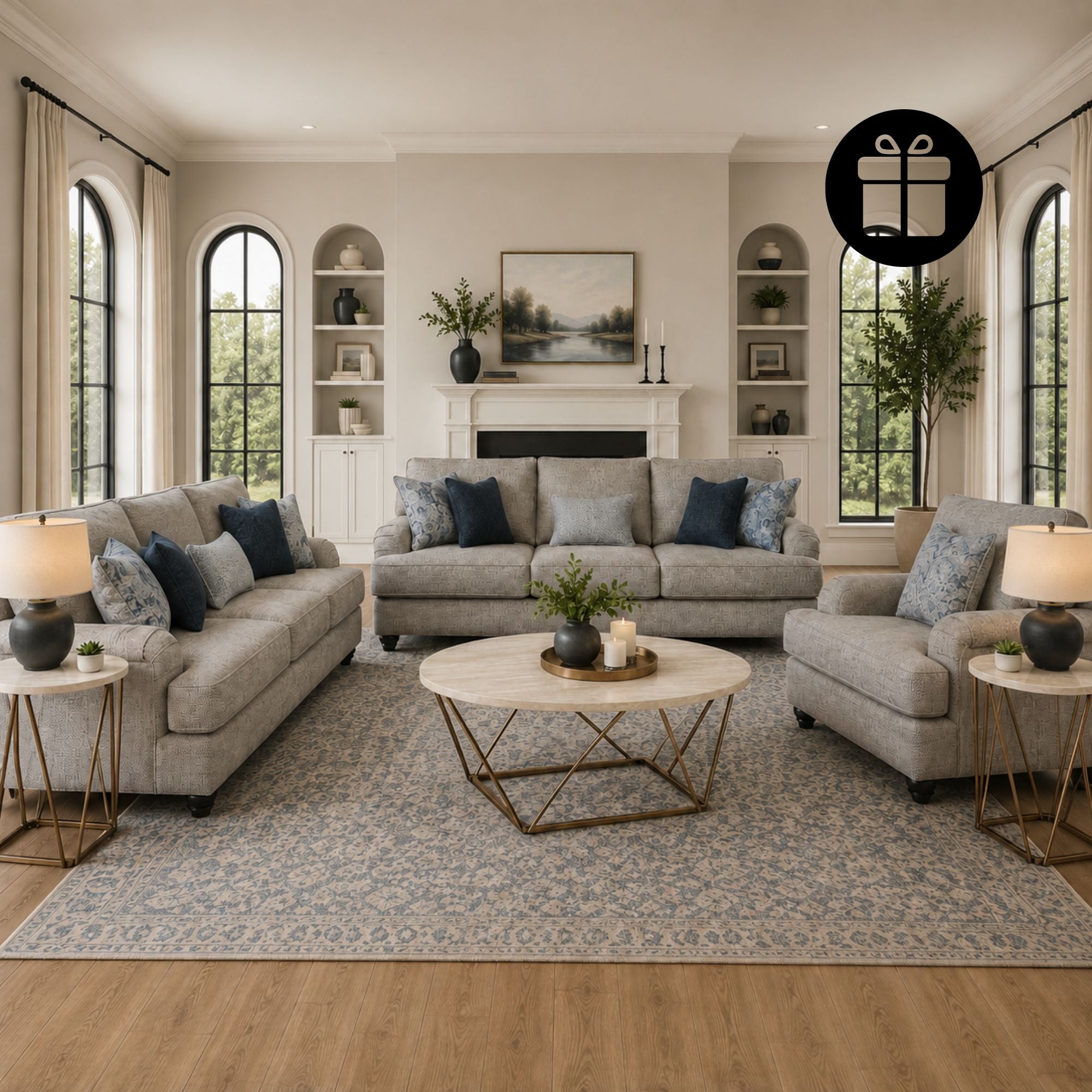 Tight-Rope Morren Sofa set with Free Tarica Table (Set of 3)