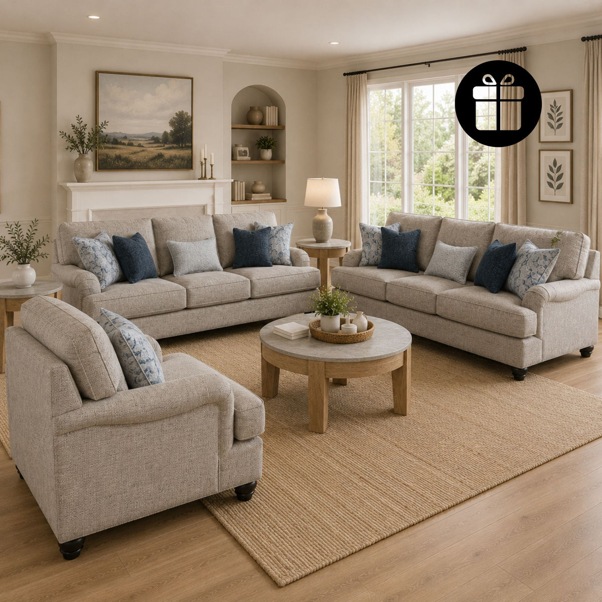 Tight-Rope Morren Sofa set with Free Guystone Table (Set of 3)