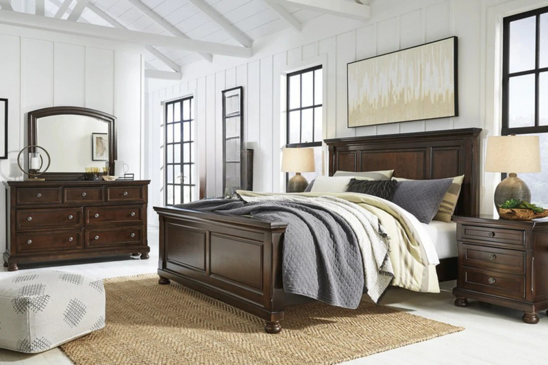 طقم سرير كينغ مع خزانة ومرايا وطاولات جانبية