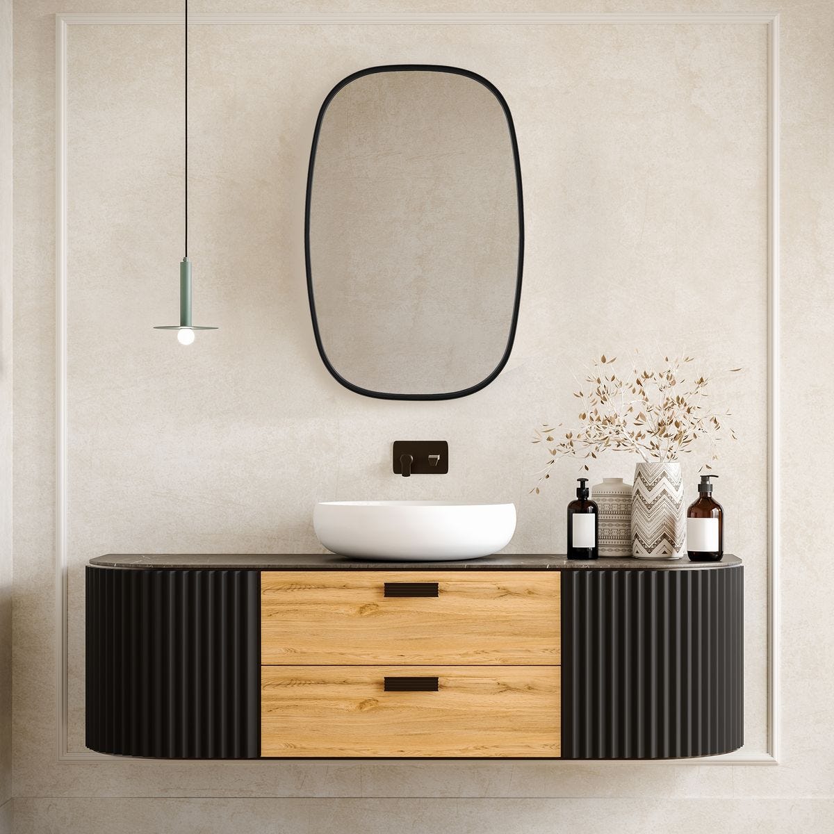 Rounded Black Rectangle Mirror