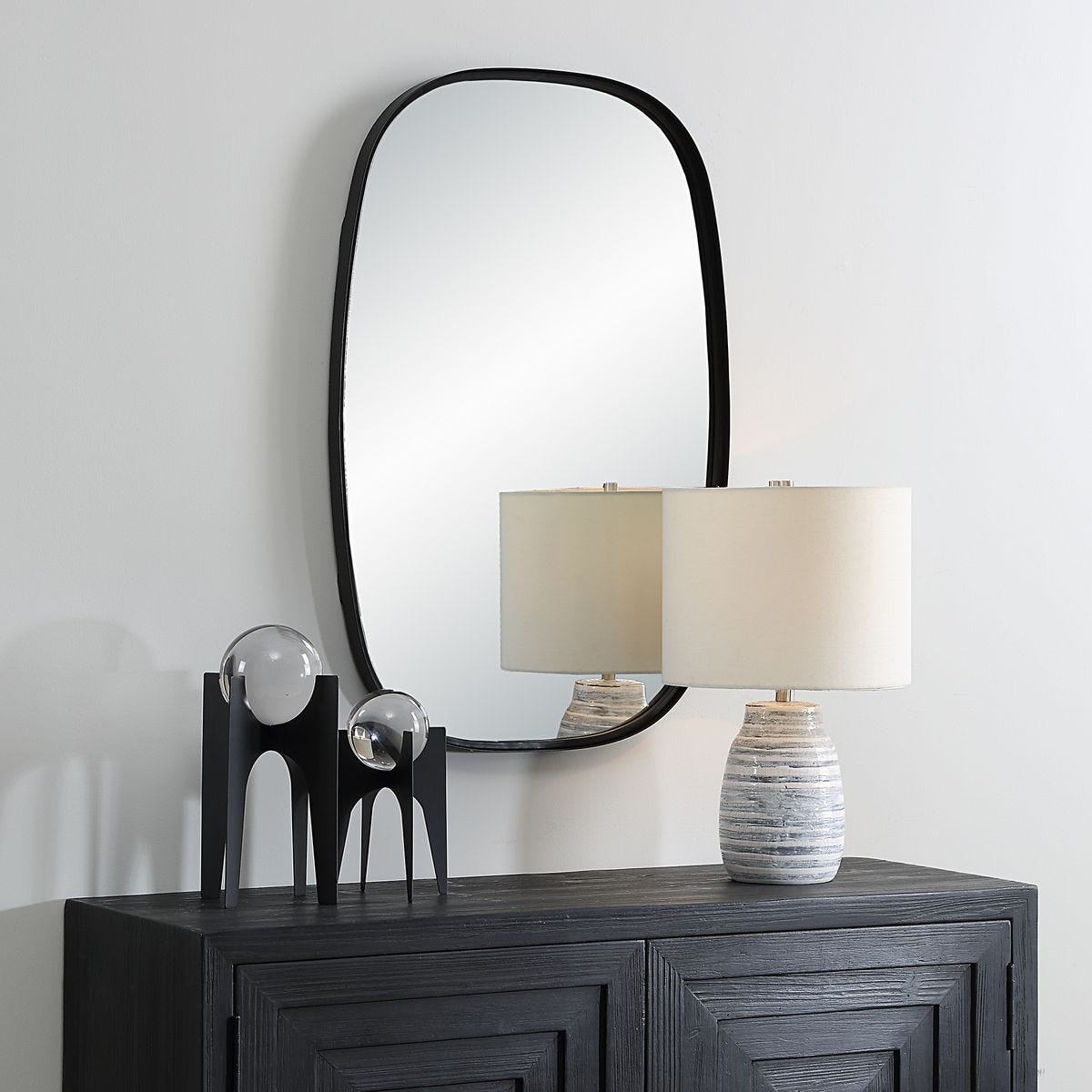 Rounded Black Rectangle Mirror