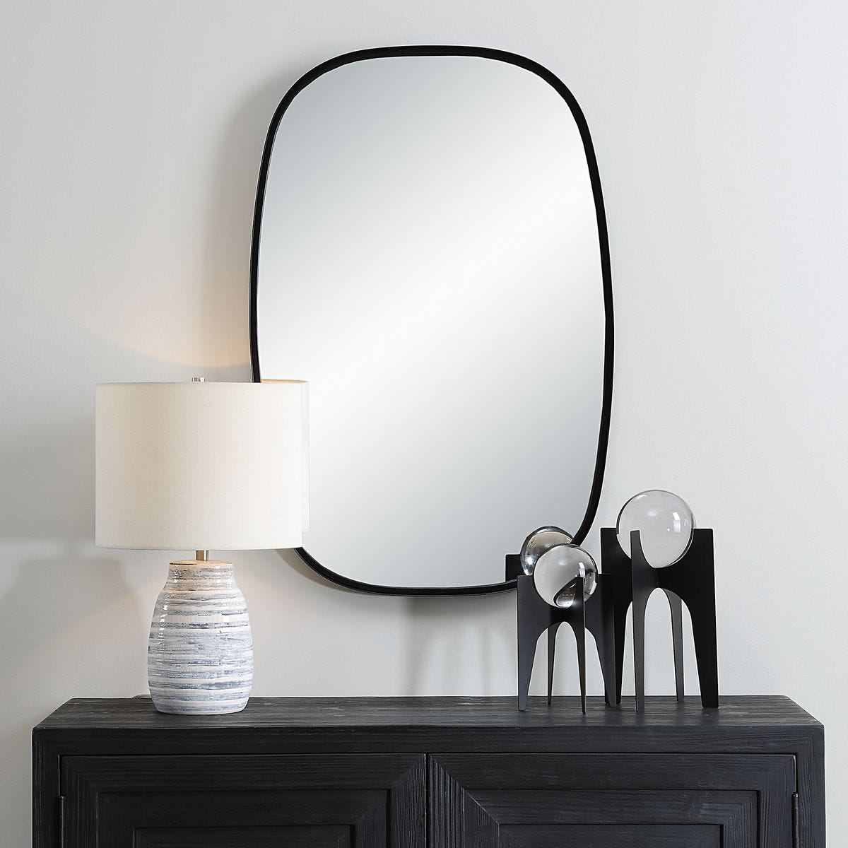 Rounded Black Rectangle Mirror