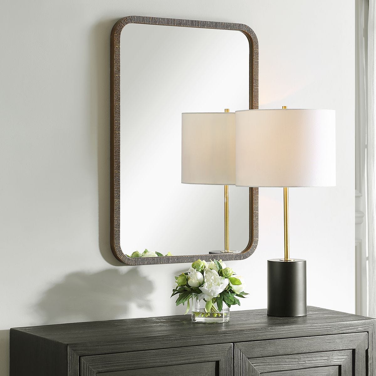 Ridged Antique Gold Mirror