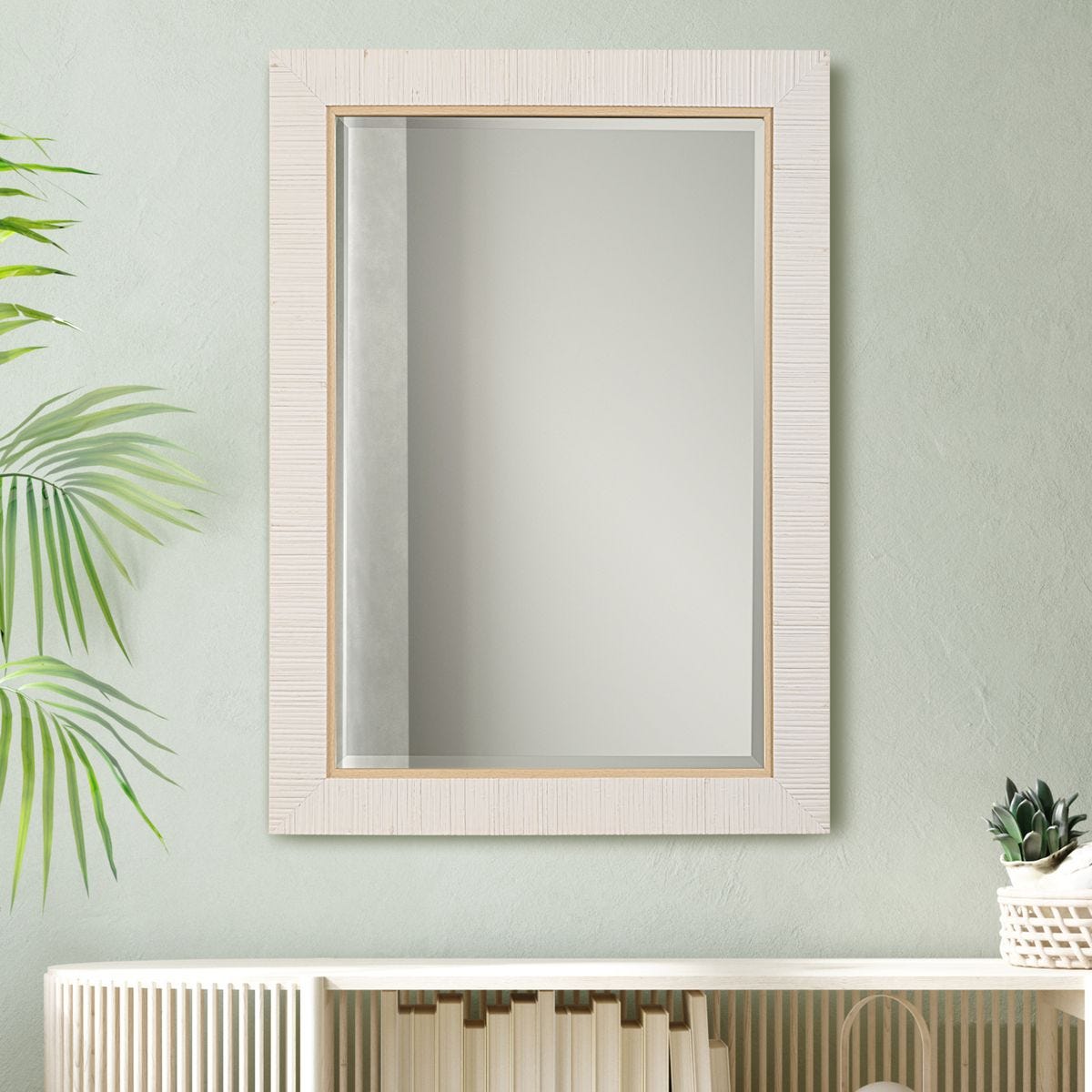 Whitewashed Rattan Mirror