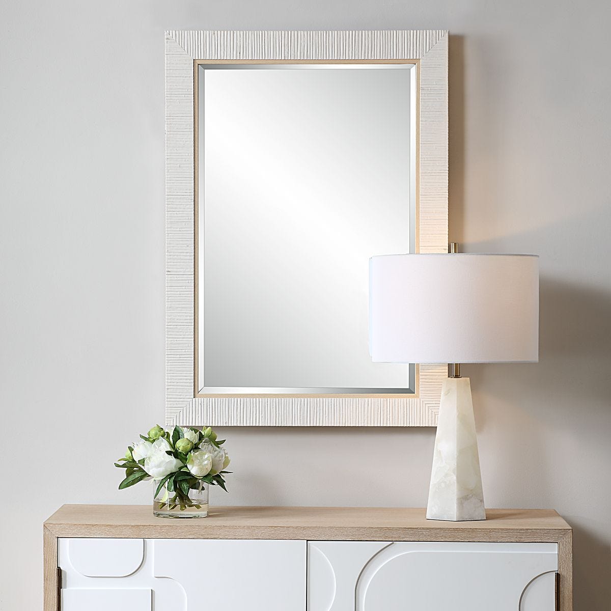 Whitewashed Rattan Mirror