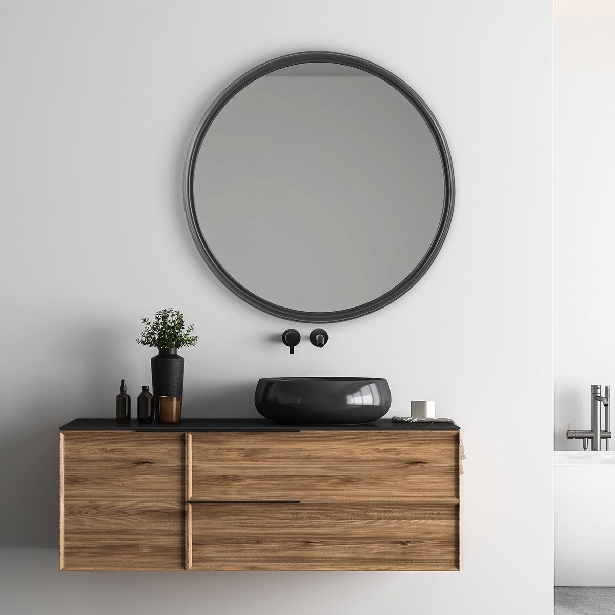 Stacked Black Round Mirror