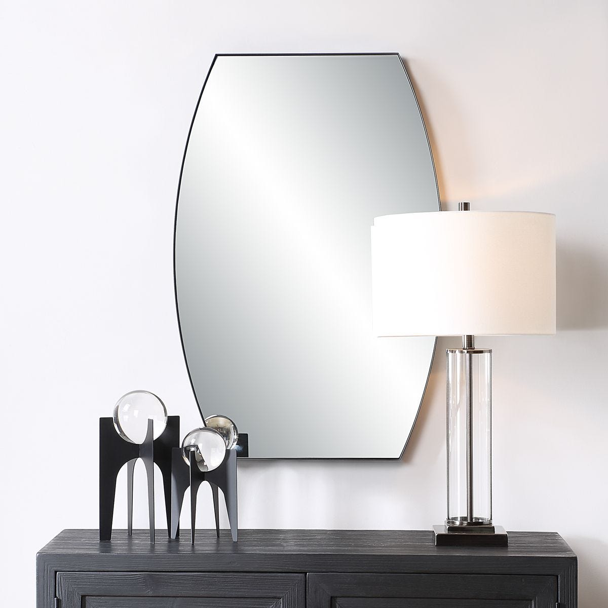 Convex Black Floating Mirror