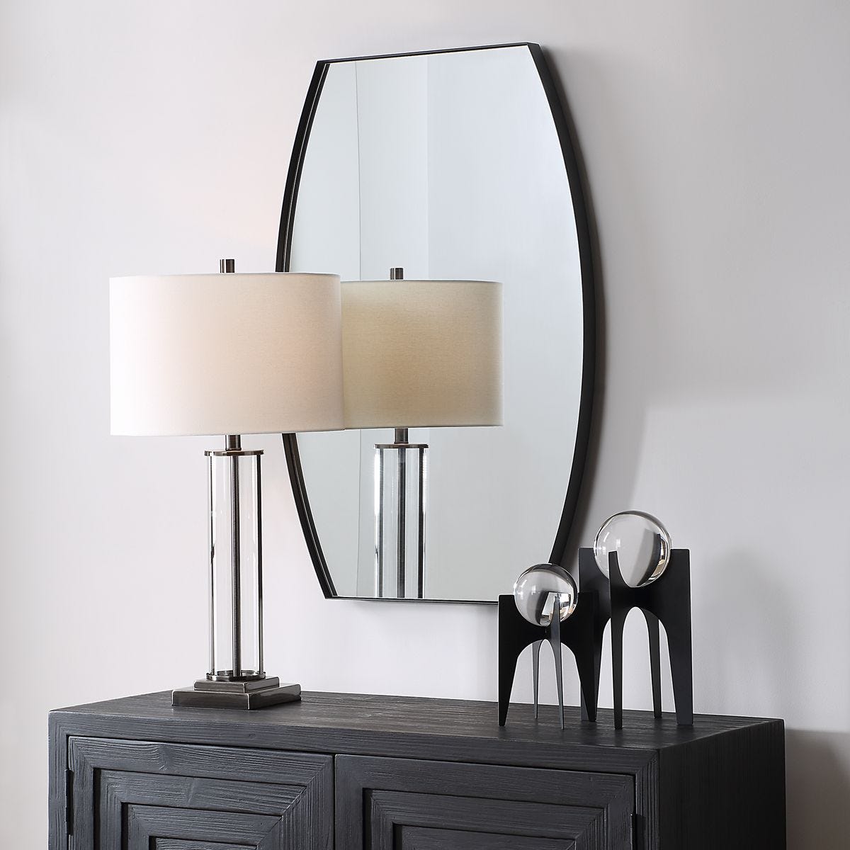 Convex Black Floating Mirror
