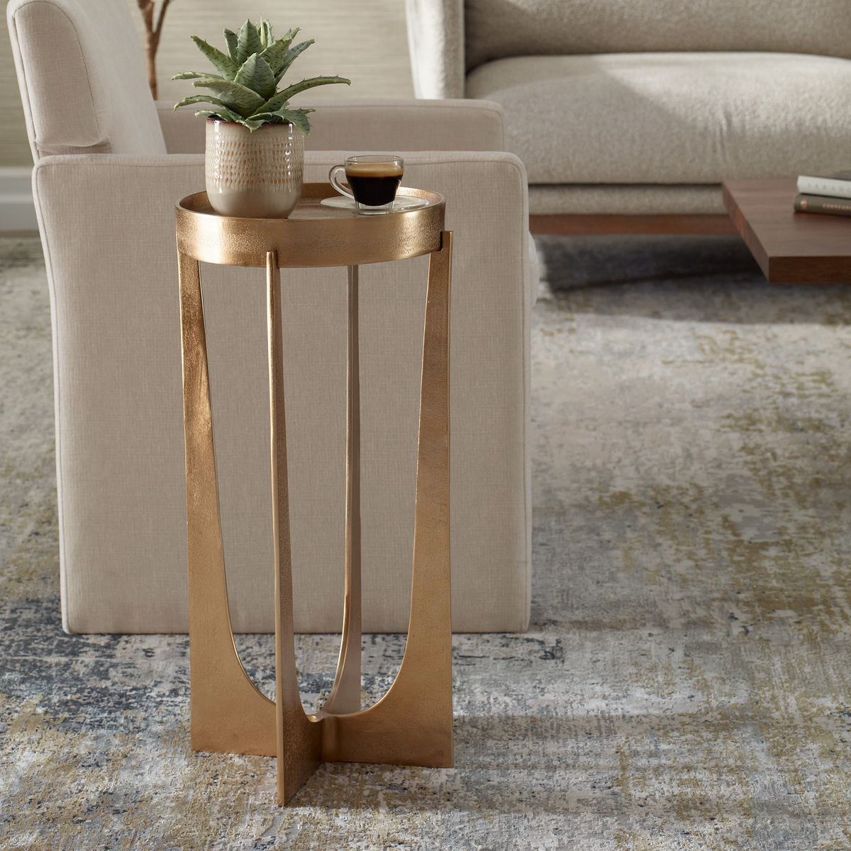 Brass Tray Accent Table