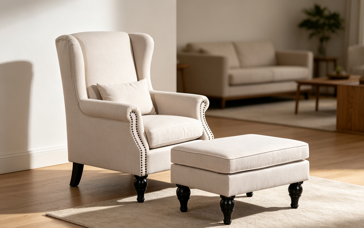 Saddle Beige Chair+Ottoman