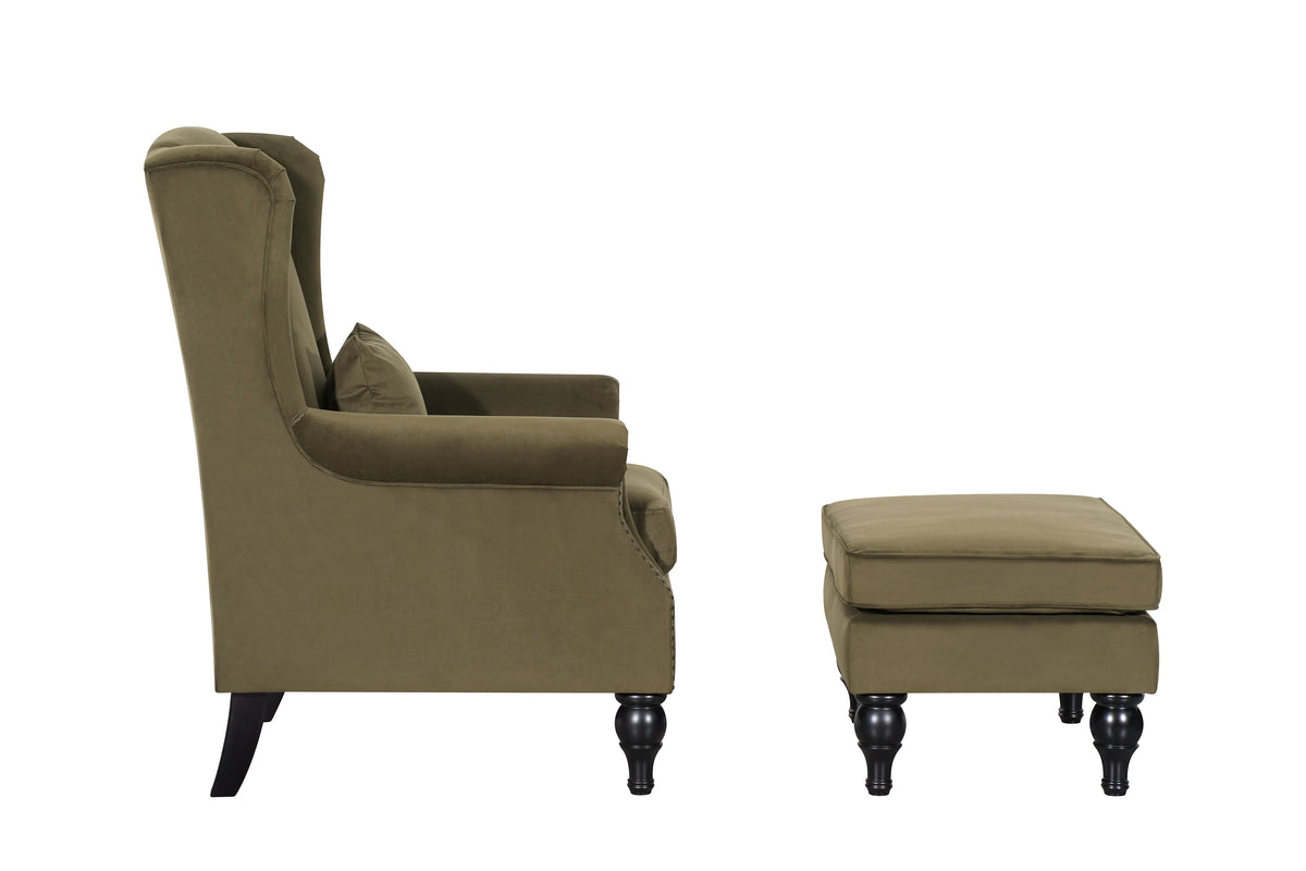 Saddle Green Chair+Ottoman
