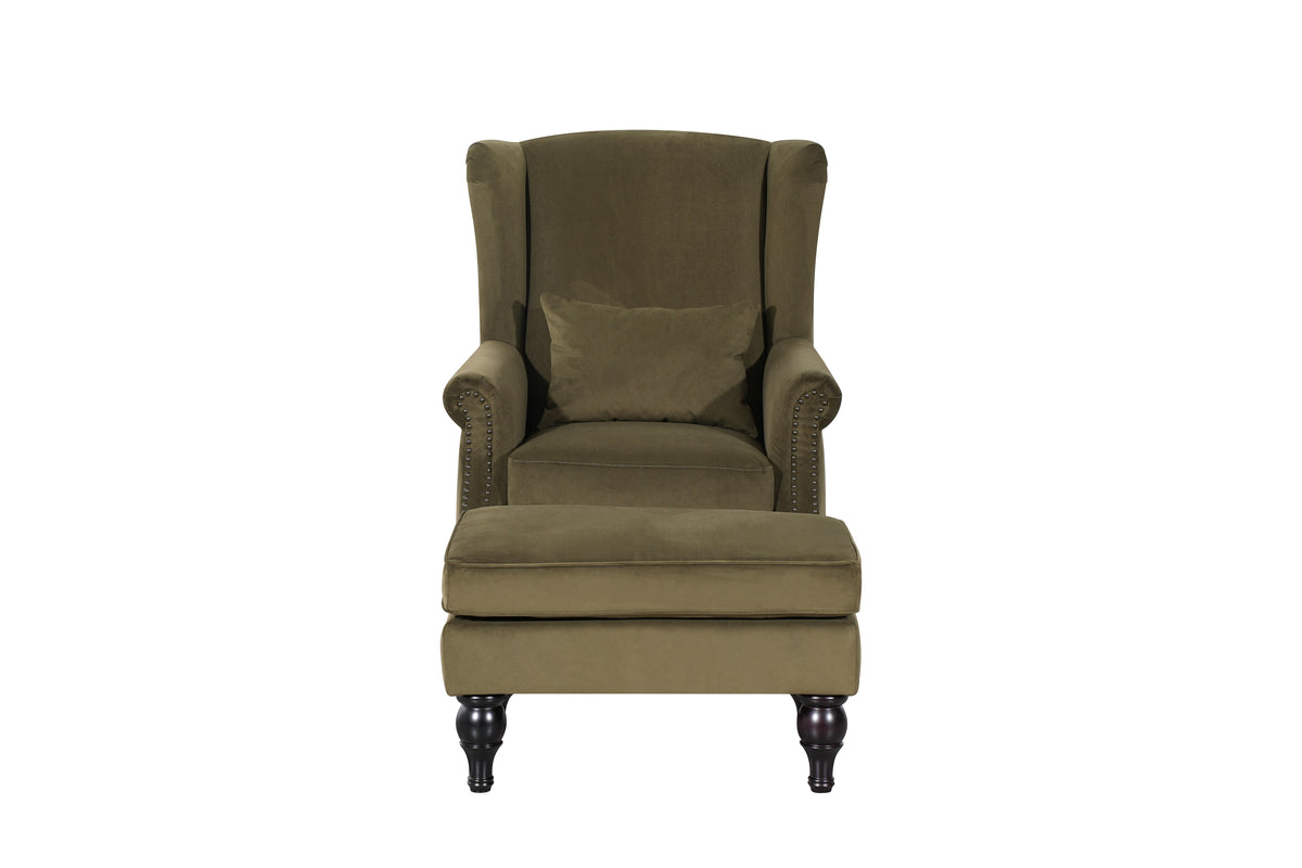 Saddle Green Chair+Ottoman