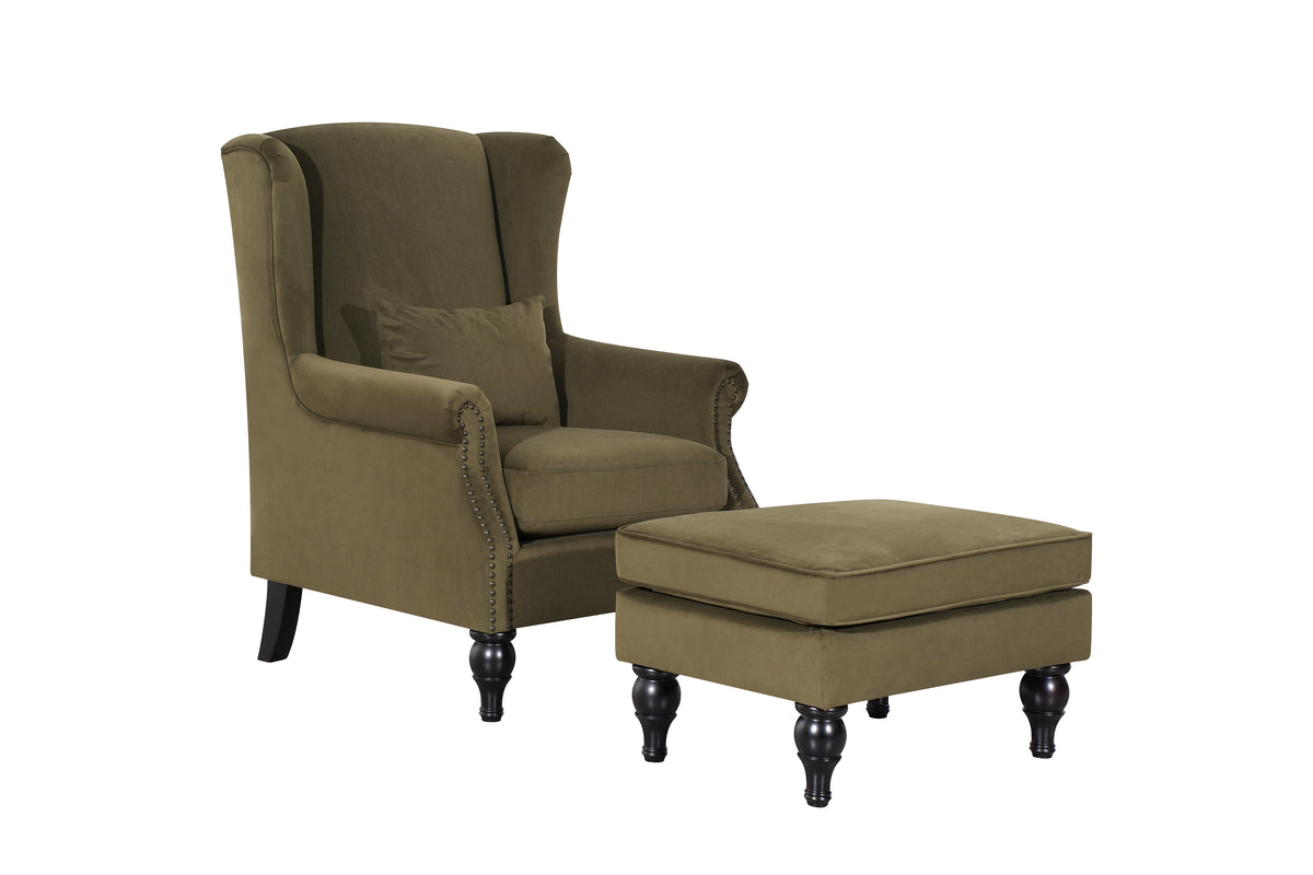 Saddle Green Chair+Ottoman