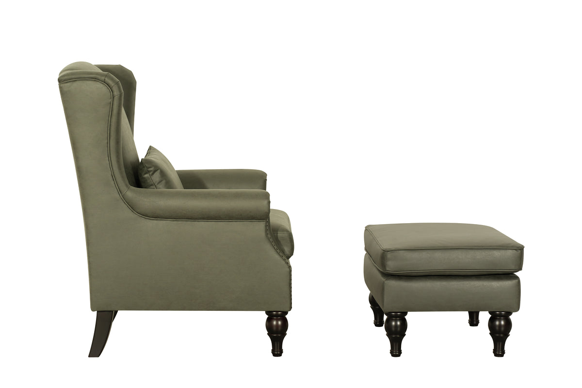 Saddle Green Leather Chair+Ottoman