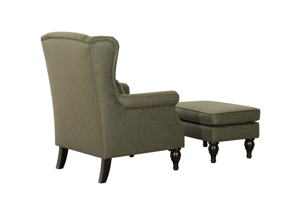 Saddle Green Leather Chair+Ottoman