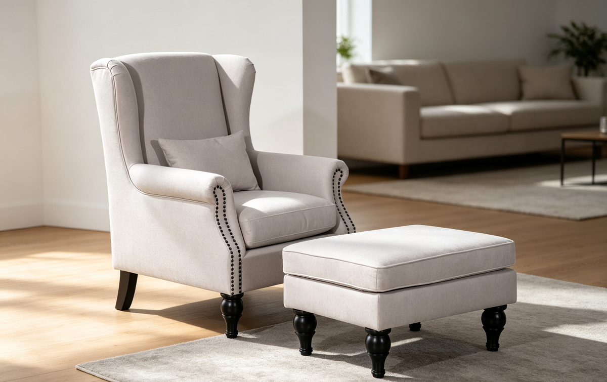 Saddle Grey Chair+Ottoman