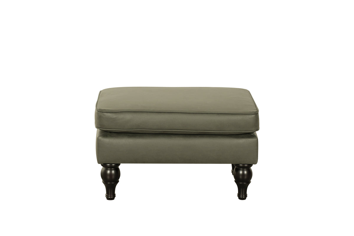 Saddle Green Leather Ottoman