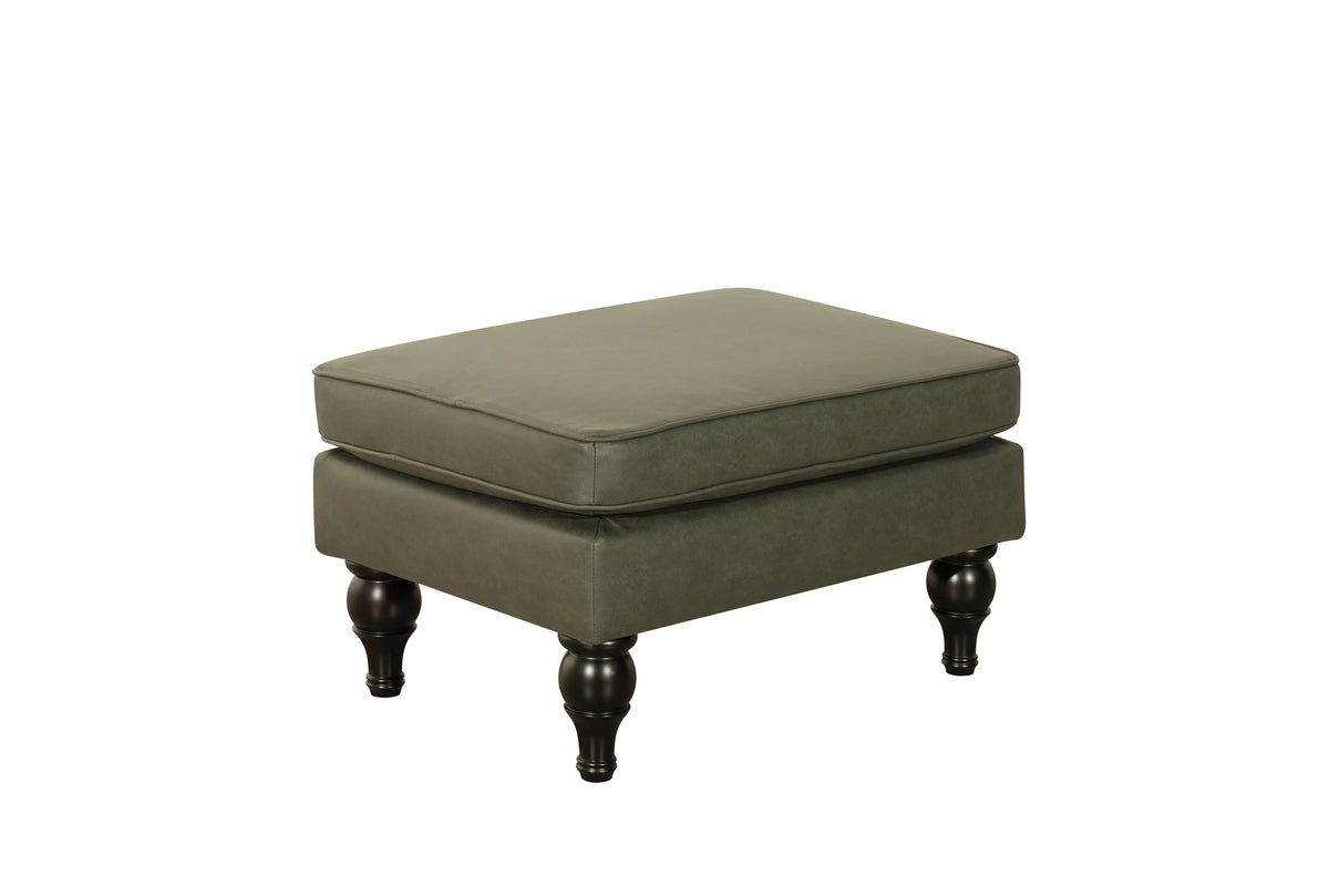 Saddle Green Leather Ottoman